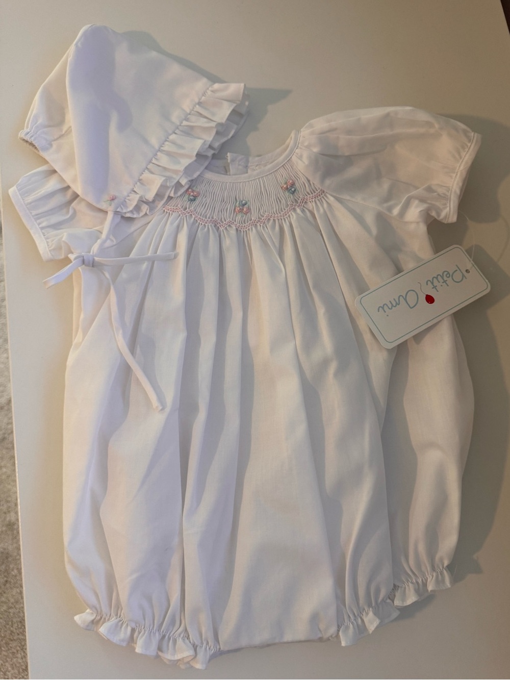 Petit Ami White Smocked Bubble Romper NWT